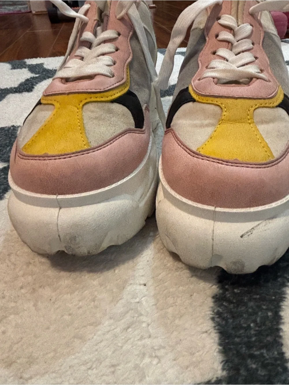 Source Unknown Pink, Yellow & Beige Platform Chunky Sneakers